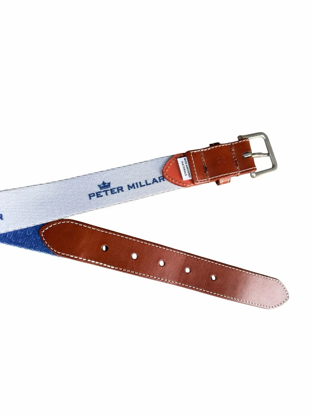 Peter Millar Men's Blue Cotton & Leather Belt Size 38
